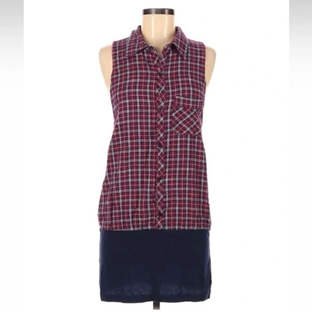 Free People We the Free Size Medium M Plaid Sleeveless Cotton Shirt Dress